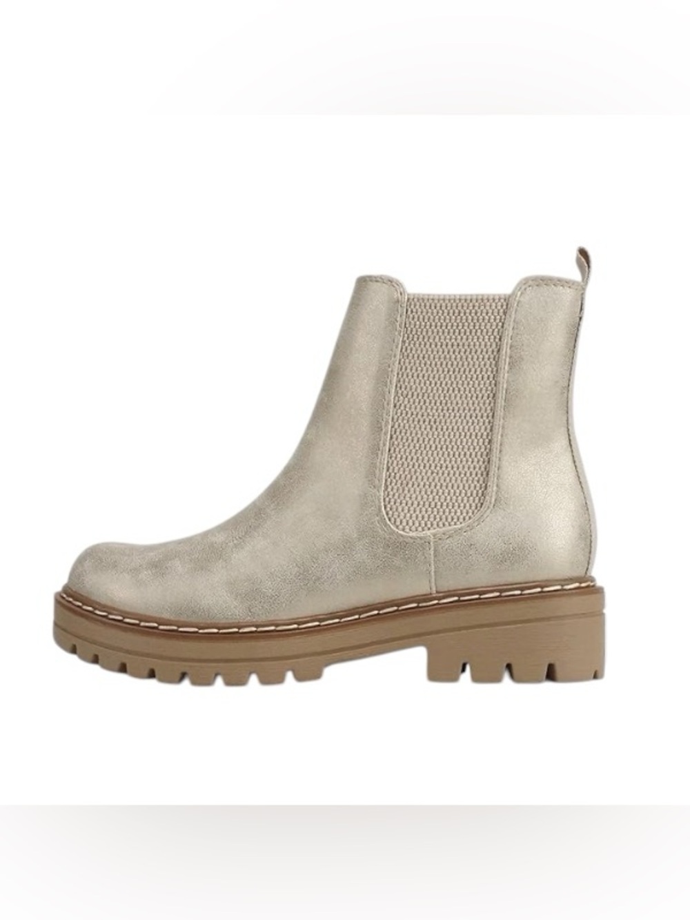 SODA Women’s Tan Gold Metallic Chunky Chelsea Ankle Boots Sz 8